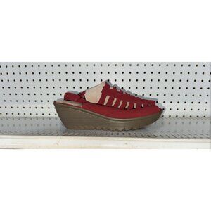 Skechers Parallel Trapezoid Womens Wedge Sandals Slides Size 10 Red Memory Foam